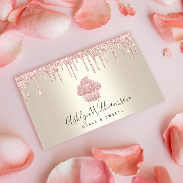 Tarjeta De Visita Purpurina de pastelitos rosados Drin Panadería Pas (Subido por el creador)