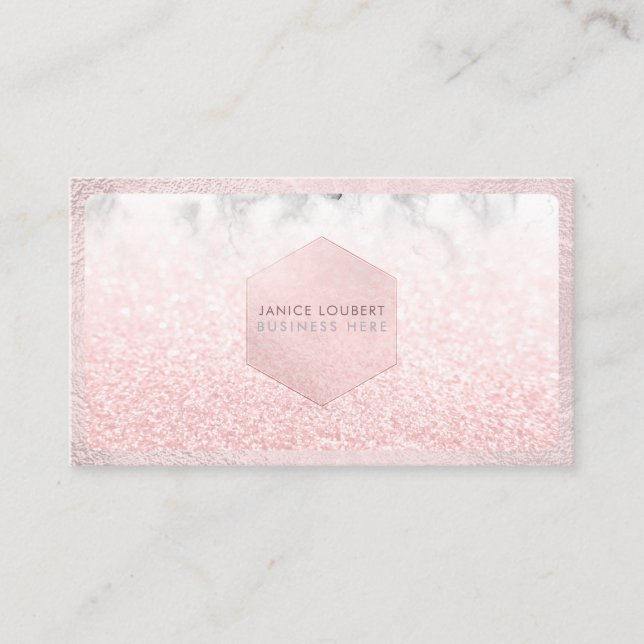 Tarjeta De Visita Purpurina de PixDezines Glam Faux, Rubor rosa+Márm (Anverso)