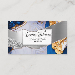 Tarjeta De Visita Purpurina de Plata Azul Belleza femenina DIY
