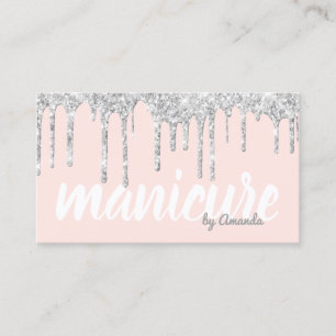 Tarjeta De Visita purpurina de plata bonito moderno gotea manicura