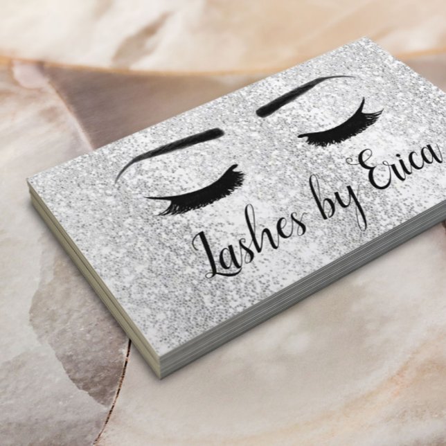 Tarjeta De Visita Purpurina de plata de maquillaje azotes salón de b (Subido por el creador)