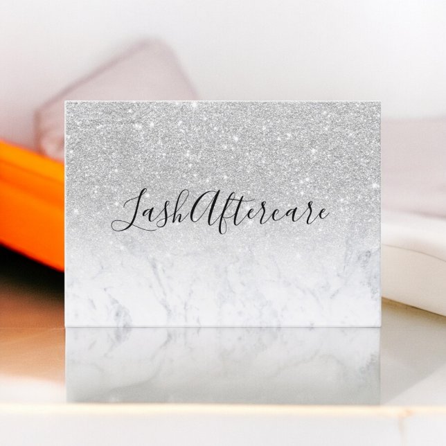 Tarjeta De Visita purpurina de plata de mármol lash aftercare (lash aftercare marble silver glitter business card)