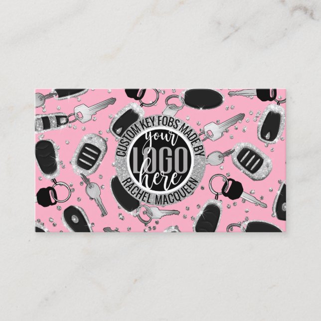 Tarjeta De Visita Purpurina de plata espumosa Key Fob Crafter Logo B (Anverso)