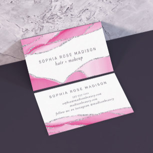 Tarjeta De Visita Purpurina de plata moderna Agate color de agua ros