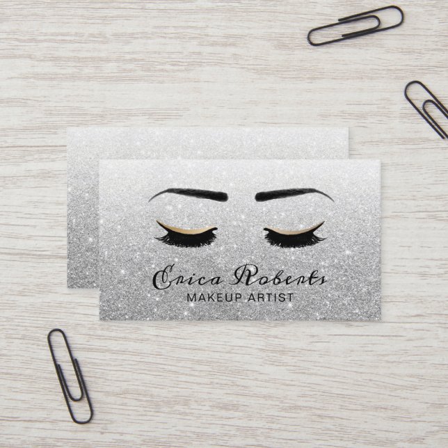 Tarjeta De Visita Purpurina de plata moderna artista de maquillaje (Anverso/Reverso In Situ)