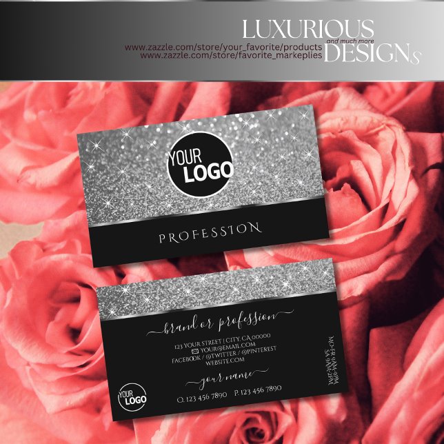 Tarjeta De Visita Purpurina de plata negra de lujo Shimmer Stars agr (Subido por el creador)