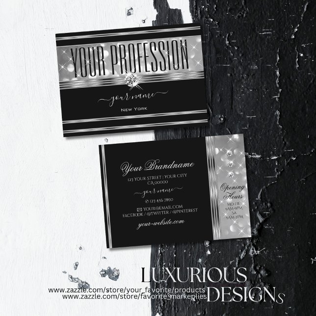 Tarjeta De Visita Purpurina de plata negra de lujo Sparkle Stars Dia (Subido por el creador)