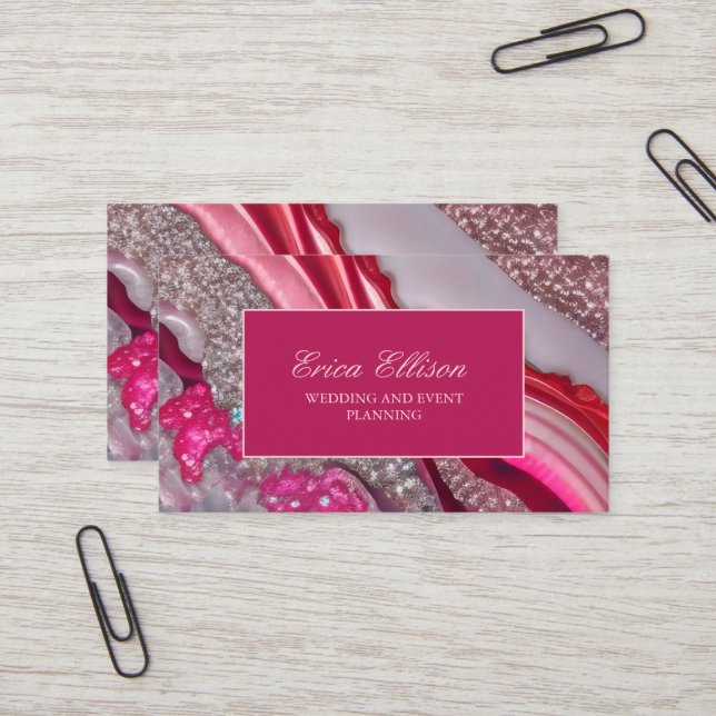 Tarjeta De Visita Purpurina de plata rosada Planner de matrimonio de (Anverso/Reverso In Situ)