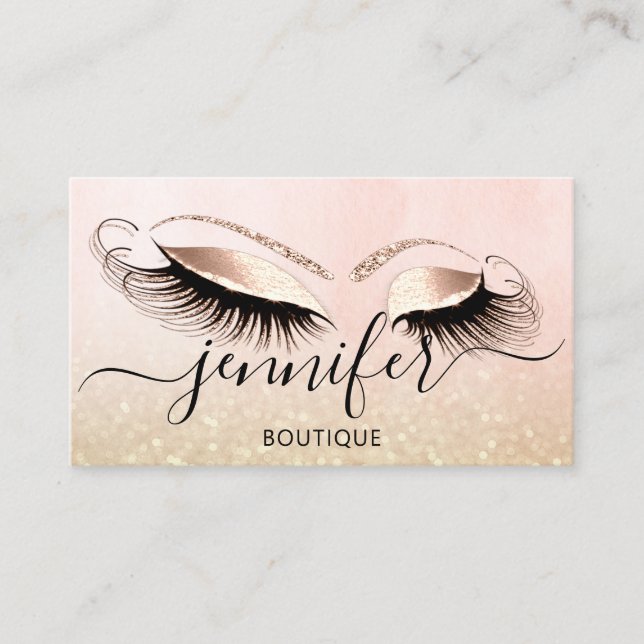 Tarjeta De Visita Purpurina de Rosa de artista de maquillaje con log (Anverso)