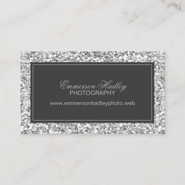 Tarjeta De Visita Purpurina de Silver Glam Faux (Anverso)