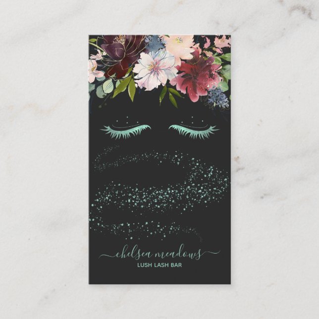 Tarjeta De Visita Purpurina de Sirena Firma Floral Eyelash (Anverso)