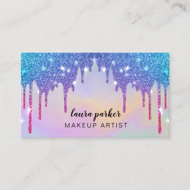 Tarjeta De Visita Purpurina de taladro holográfico maquillador Hair  (Anverso)
