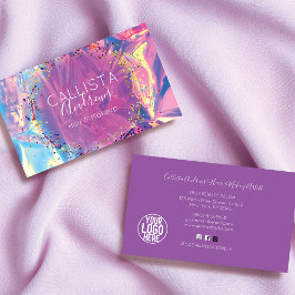 Tarjeta De Visita Purpurina del Holografo Púrpura Confetti Salon Bus