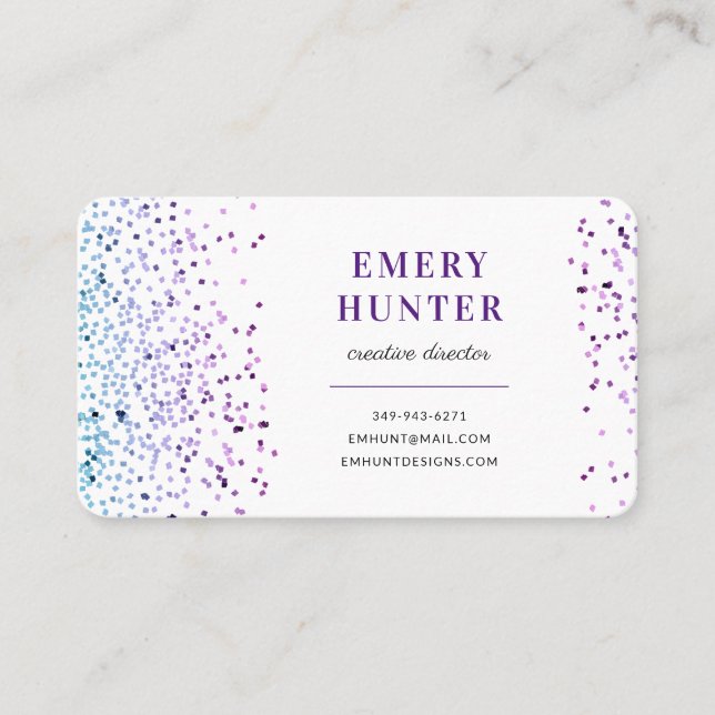 Tarjeta De Visita Purpurina disperso azul y púrpura (Anverso)