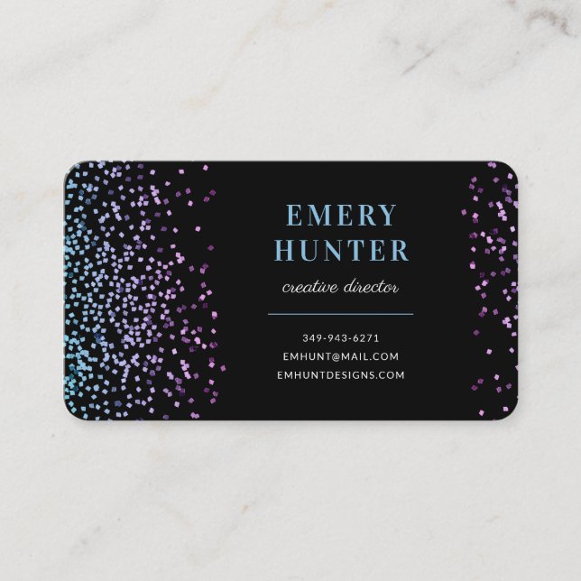 Tarjeta De Visita Purpurina disperso azul y púrpura (Anverso)
