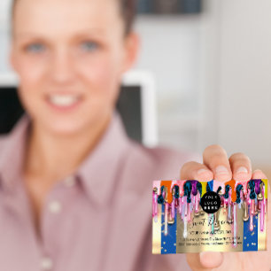 Tarjeta De Visita Purpurina dorado Confetti Holograph Drips Frame