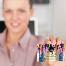 Tarjeta De Visita Purpurina dorado Confetti Holograph Drips Frame