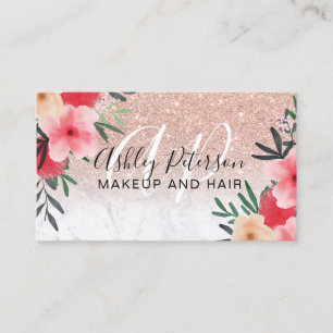 Tarjeta De Visita purpurina dorado de mármol floral