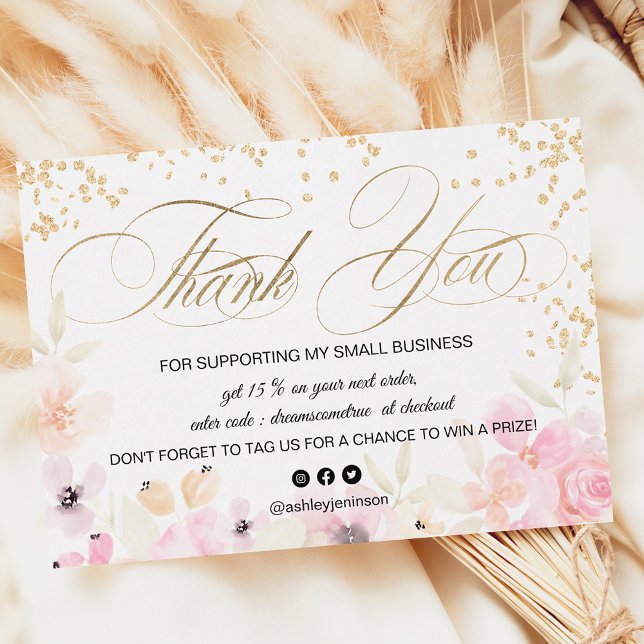 Tarjeta De Visita Purpurina dorado floral pastel guión logo (Subido por el creador)