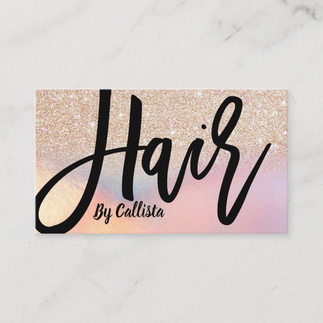 Tarjeta De Visita Purpurina dorado iridiscente Holográfico Hair Styl (Anverso)