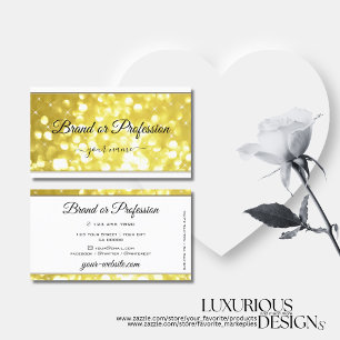 Tarjeta De Visita Purpurina dorado lujoso estrellas elegante blanco