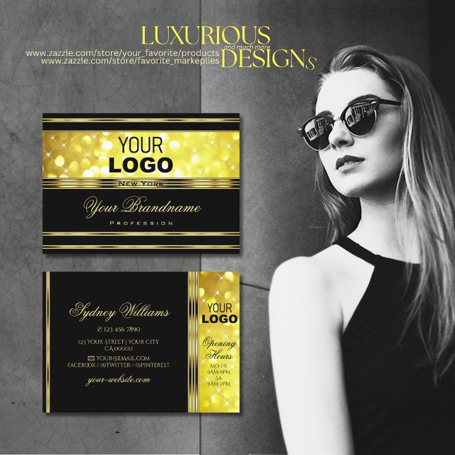 Tarjeta De Visita Purpurina dorado lujoso negro amarillo dorado Deco (Subido por el creador)