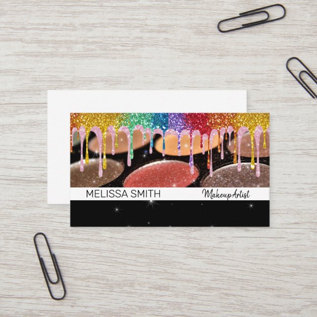 Tarjeta De Visita Purpurina Drip | Paleta de maquillaje (Anverso/Reverso In Situ)