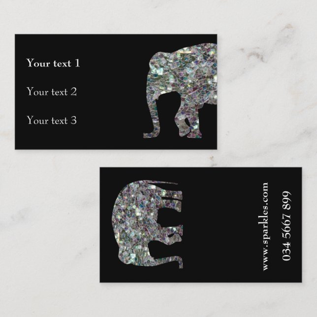 Tarjeta De Visita Purpurina elefante de mosaico de plata espárrago (Anverso / Reverso)