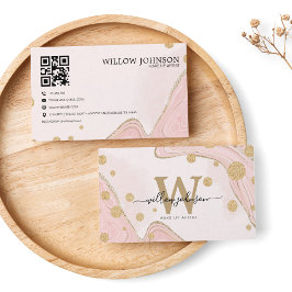 Tarjeta De Visita Purpurina elegante de oro de mármol rosa código QR