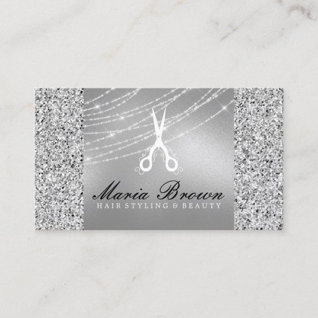 Tarjeta De Visita Purpurina elegante del pelo Silver Luxury (Anverso)