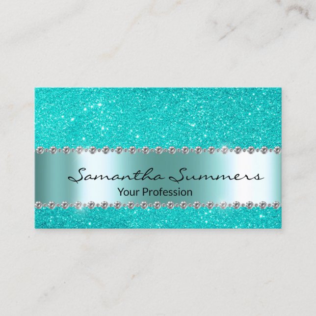 Tarjeta De Visita Purpurina elegante Metalizado del diamante azul de (Anverso)