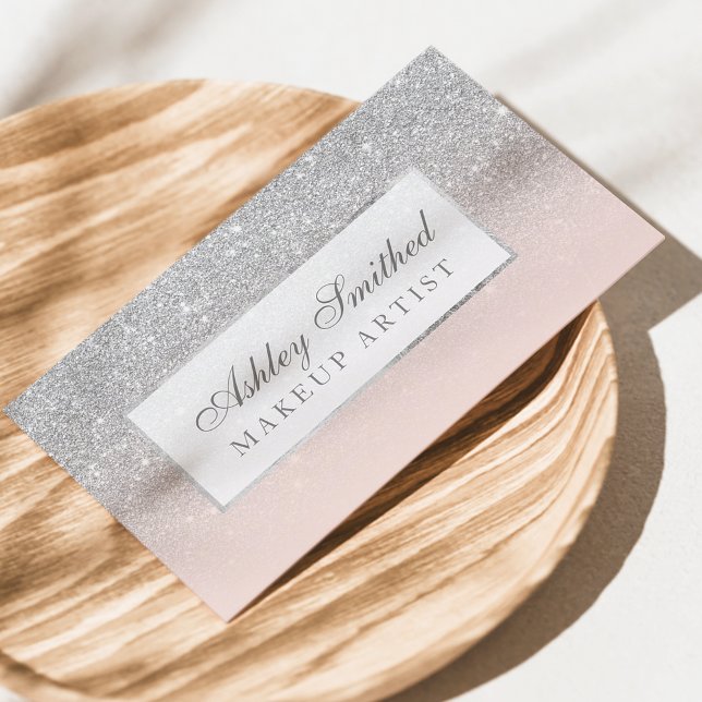 Tarjeta De Visita Purpurina falso plateado moderno maquillaje rosa o (Subido por el creador)