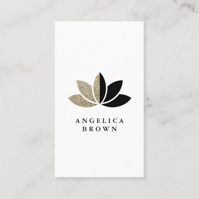 Tarjeta De Visita Purpurina falso y Flor Lotus negra (Anverso)