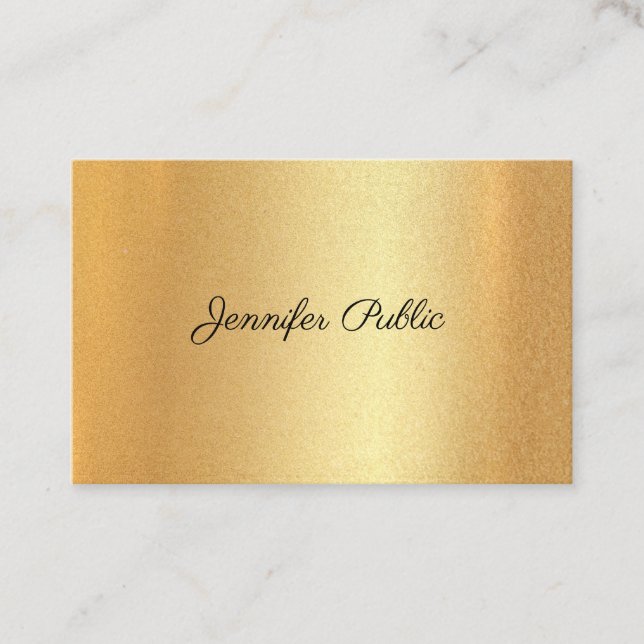Tarjeta De Visita Purpurina Faux Gold Hand Script Elegante Caligrafí (Anverso)