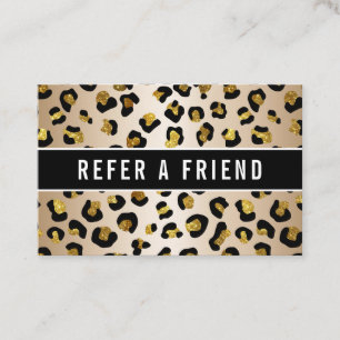 Tarjeta De Visita Purpurina faux gold luxe leopard Referral Customer