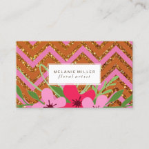 Tarjeta de visita - purpurina floral Chevron