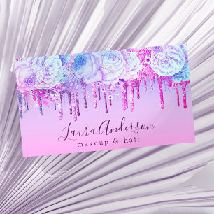 Tarjeta De Visita Purpurina floral morado de diseño gotea maquillaje