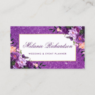 Tarjeta De Visita Purpurina floral púrpura ultravioleta de la