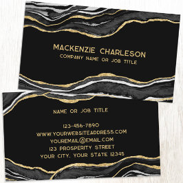 Tarjeta De Visita Purpurina Geode Gold de Black Marble Agate