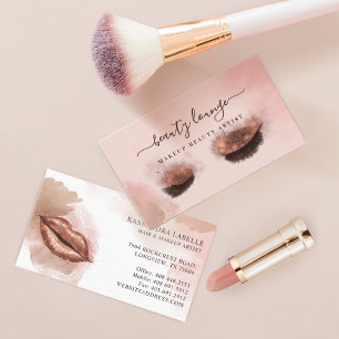 Tarjeta De Visita Purpurina Glam Beauty Makeup Artist Eyelash & Lips