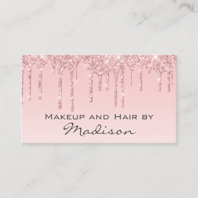 Tarjeta De Visita Purpurina Glam Pink Rose Gold Drill Artista de maq (Anverso)