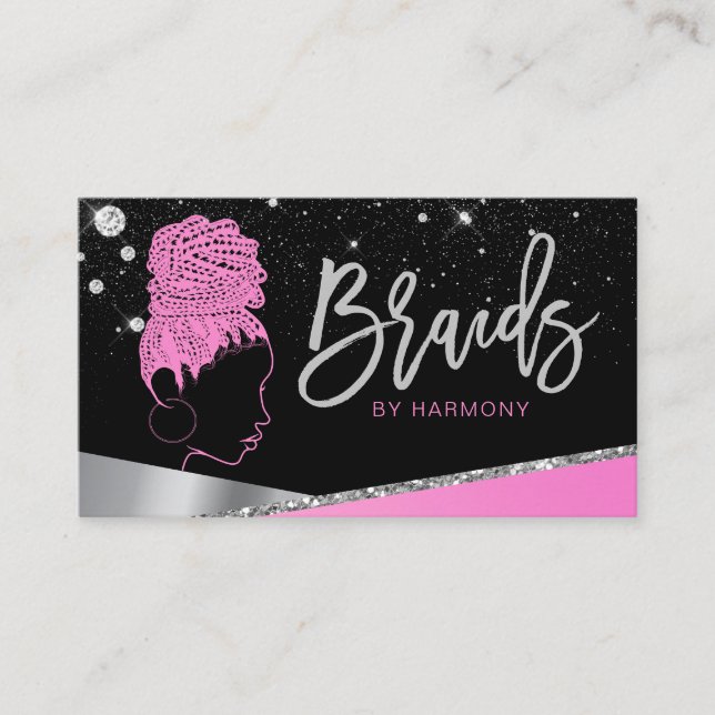 Tarjeta De Visita Purpurina Glam Pink Silver Diamonds (Anverso)