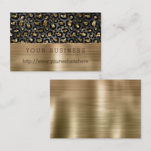 Tarjeta De Visita Purpurina Gold Black Leopard (Anverso / Reverso)