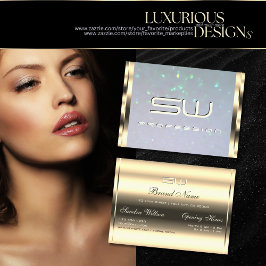 Tarjeta De Visita Purpurina Gold Blue Pearl de lujo e Iniciales 3D