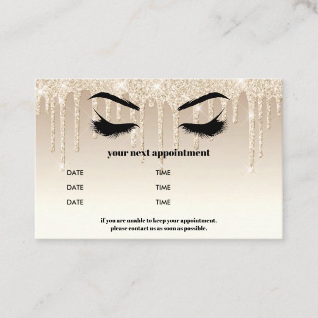 Tarjeta De Visita Purpurina Gold Drippings Browbar Eyelash Luxury (Anverso)