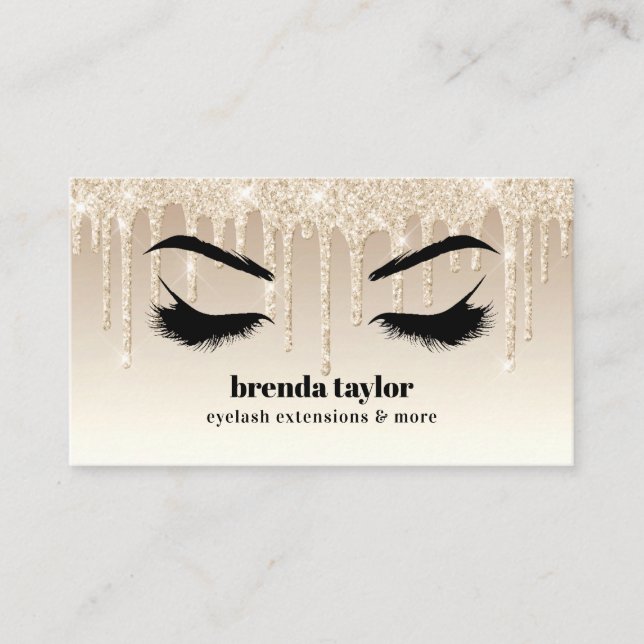 Tarjeta De Visita Purpurina Gold Drips Eyelash Browbar profesional (Anverso)