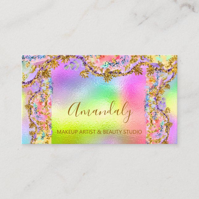 Tarjeta De Visita Purpurina Gold Event Planner Fashion Holographic B (Anverso)