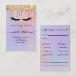 Tarjeta De Visita Purpurina Gold Eyelash Extension Client Record Bus