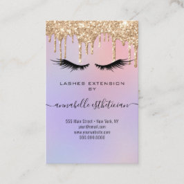 Tarjeta De Visita Purpurina Gold Eyelash Extension Client Record Bus