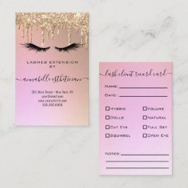 Tarjeta De Visita Purpurina Gold Eyelash Extension Client Record Bus